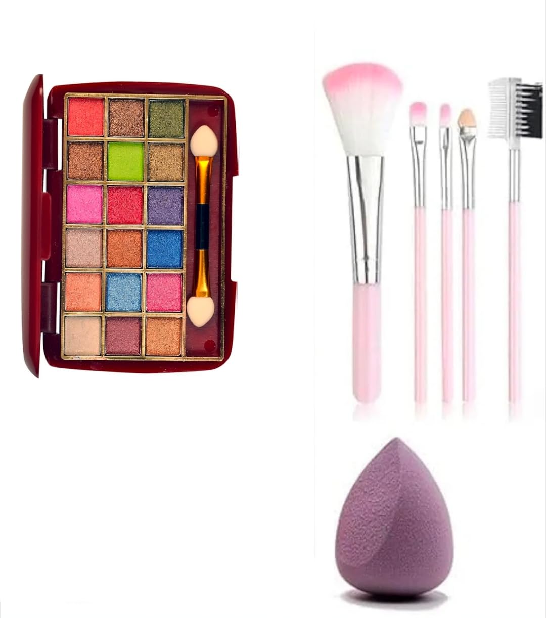 Justtya Mini All In One Makeup Combo Set | With Multicolor Eyeshadow Palette, Soft Brushes & Makeup Sponge