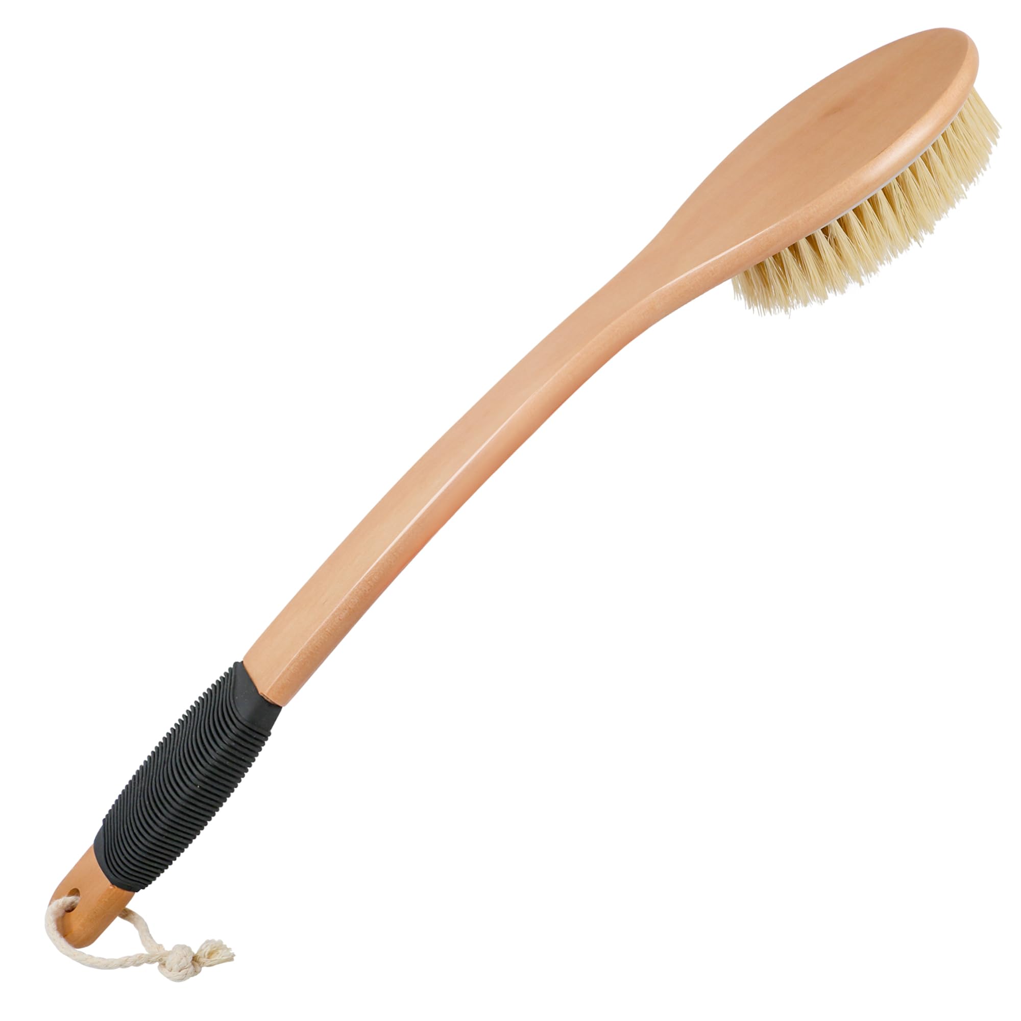 Owiizi Back Scrubber Brush For Shower, Long Stiff Bristle Body Bath Brushes, Wooden Curved Long Handle Skin Exfoliator For Men W