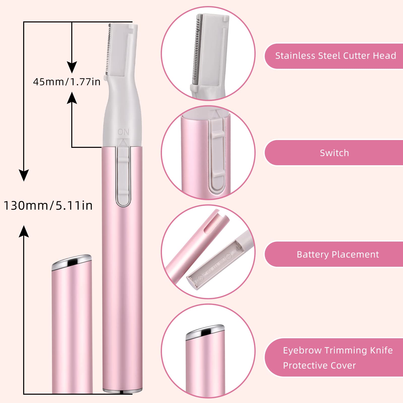2 Pieces Electric Eyebrow Trimmer Women Precision Face Razors Mini Shaver Battery Operated Small Facial Hair Remover with Comb P