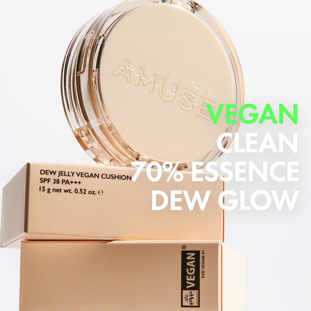 AMUSE Dew Jelly Vegan Cushion Foundation 01 SOONSOO | dewy, glow, long-lasting, double coverage, clean beauty, lightweight, natu