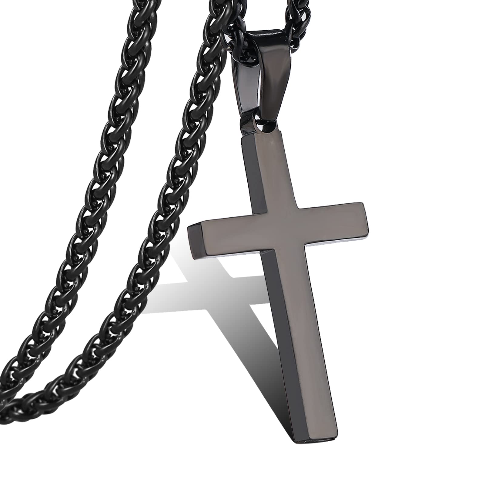 P. BLAKE Small Black Stainless Steel Cross Necklace for Men, Women Boys Cross Pendant with Chain 18 Inches