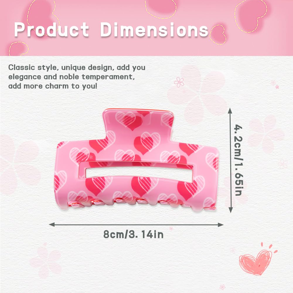 Valentine Pink Heart Hair Claw Clips For Women French Tip White Heart Large Hair Clips For Thick Hair Hair Barrettes Accessories