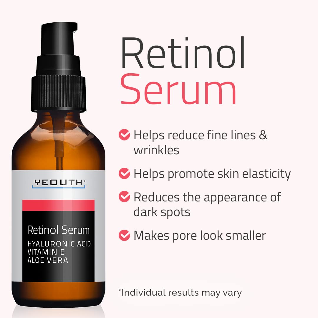 YEOUTH Retinol Serum for Face with Hyaluronic Acid, Hydrating Night Serum for Face, Retinol for Acne, Wrinkle & Dark Spots, Anti