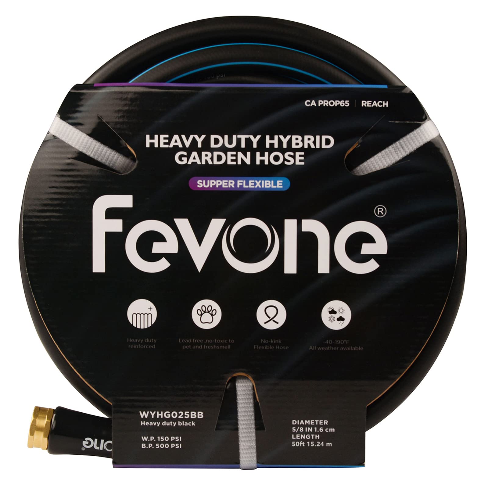 Fevone Garden Hose 50 Ft Heavy Duty Water Hose 58 Garden Hose 50 Feet Lightweight Garden Hose, 34 Solid Brass Fittings