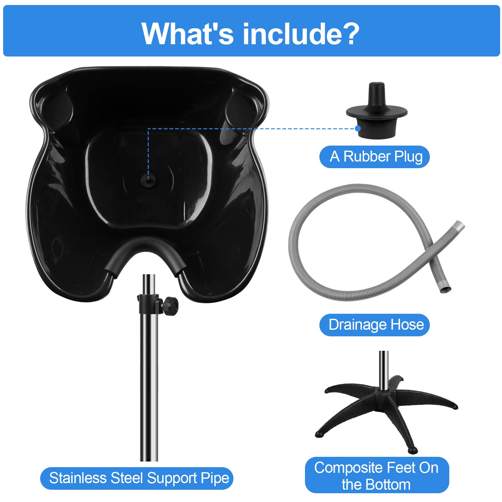 Portable Shampoo Bowl, Salon Deep Shampoo Basin Sink Hair With Drain Hose, Height & Angle Adjustable Washing Bowl For For Home S