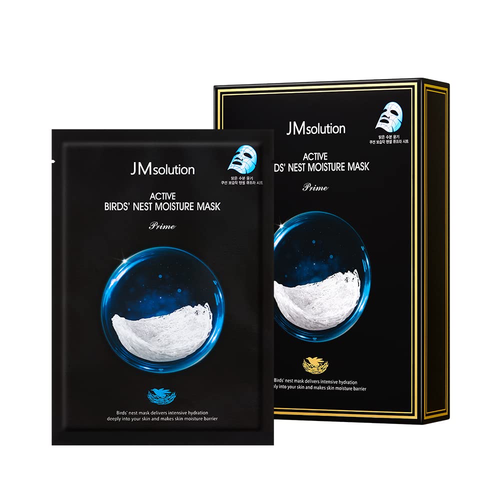 Jmsolution Active Birds' Nest Moisture Mask - Korean Skincare Facial Mask - Collagen 10 Sheets For All Skin Types