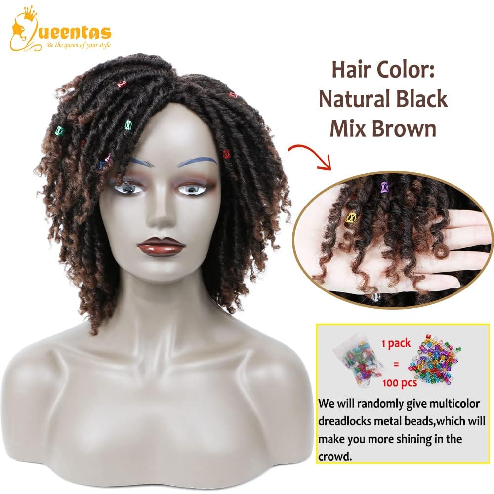 Queentas Dreadlock Wigs For Black Women And Men Short Curly Big Afro Braided Wigs Faux Locs Twist Braiding Synthetic Wigs (Black