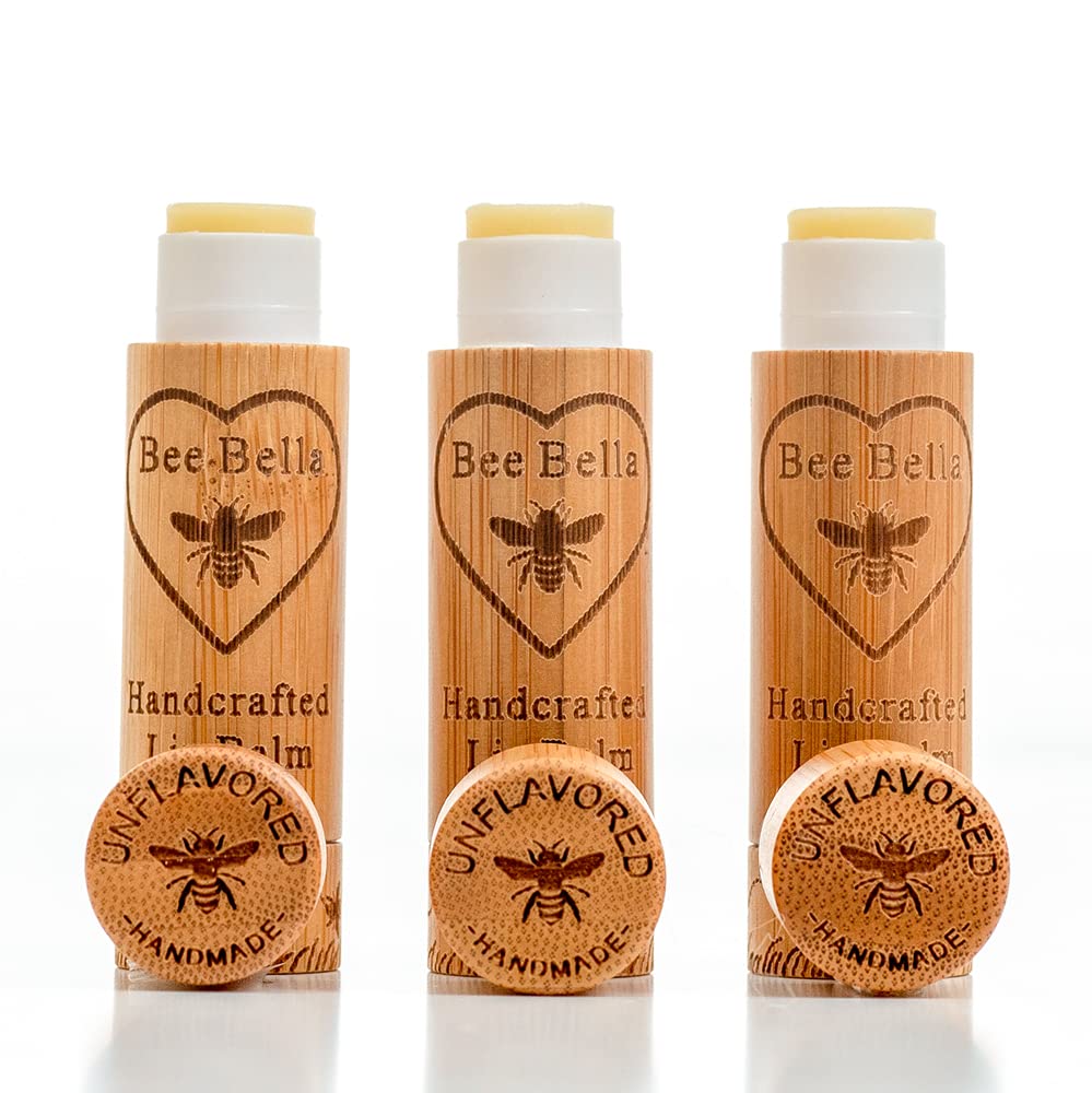 Bee Bella Lip Balm, Unscented (Unflavored), 3 Pack - Hydrating, Moisturizing Lip Care, 100% Natural, Original Organic Beeswax wi