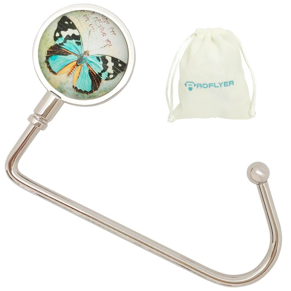 ROFLYER Purse Hook Hanger for Table Bar Handbag Hanger Safer Cleaner Bag Table Hanger with Velvet Pouch (Butterfly)