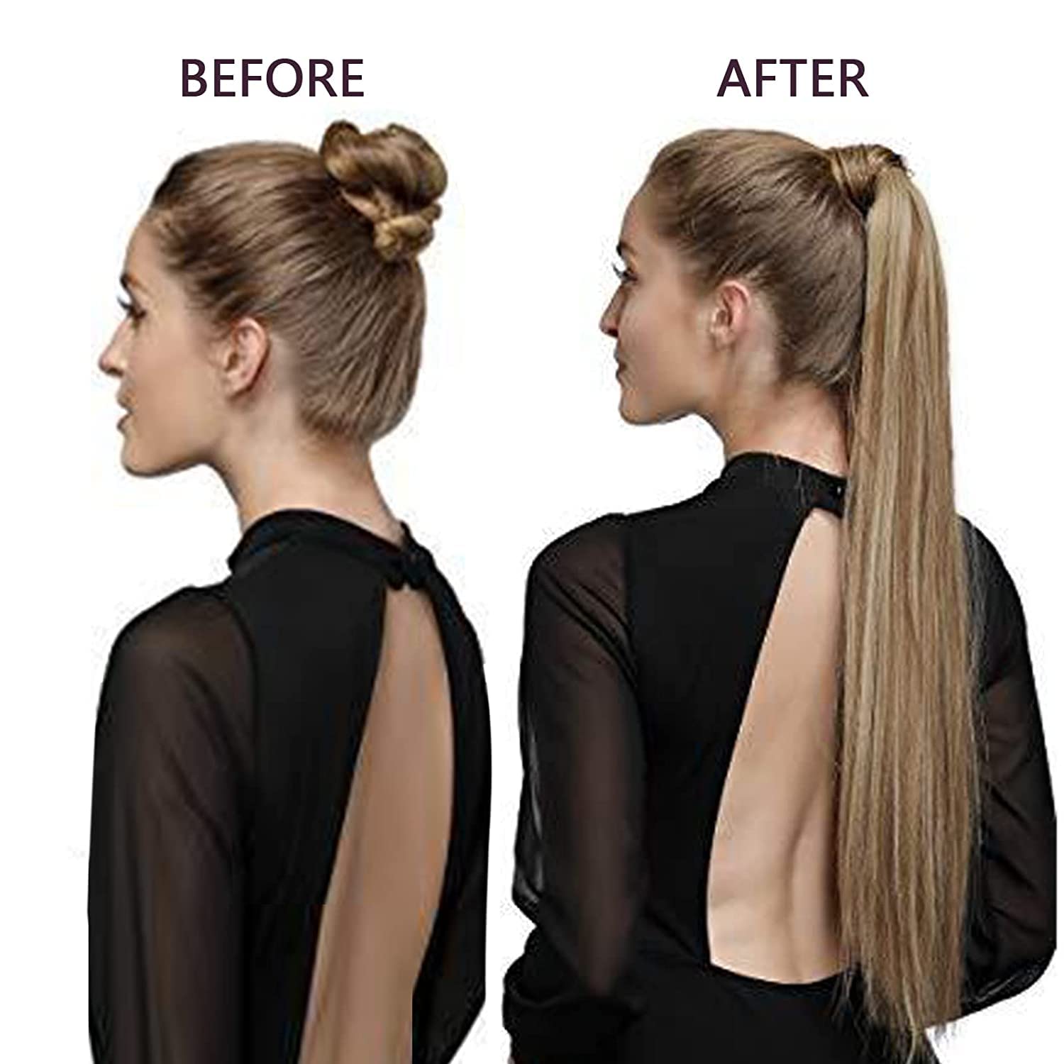RUNATURE Blonde Human Hair Ponytail Extension 16 Inch Straight Clips Ponytail Hair Extensions Human Hair Thick Dark Blonde with