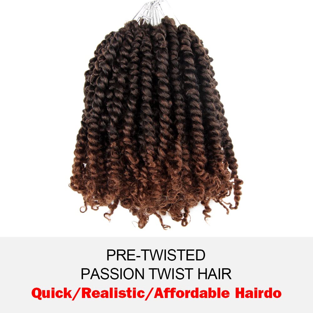 Wudas Short Passion Twist Hair 8 Inch Pre-Twisted Passion Twists Crochet Hair Pre-Looped Synthetic Crochet Braids (7 Packs,T30)