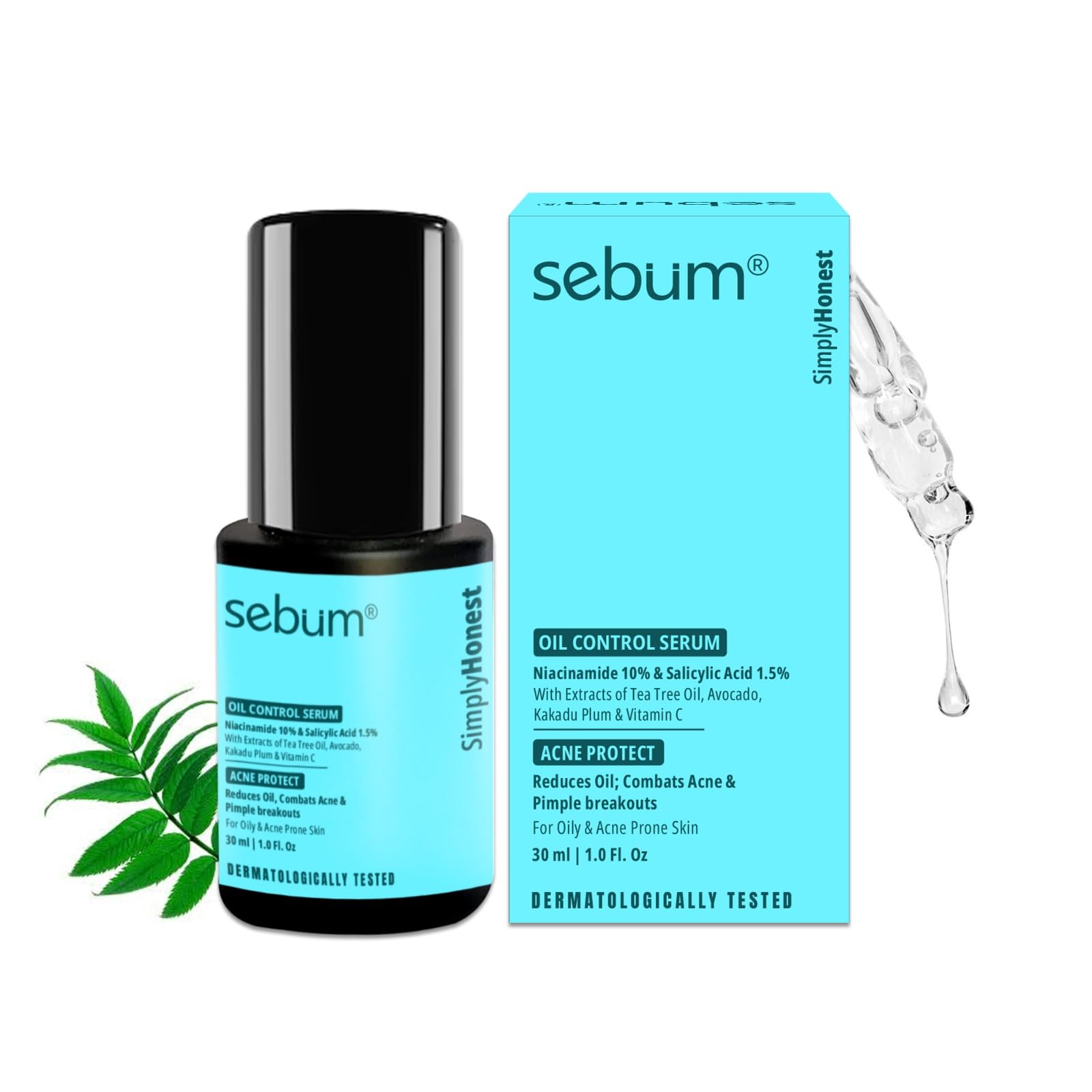 Sebum 10% Niacinamide Serum With Salicylic Acid For Oily & Acne-Prone Skin | Controls Oil, Clears Acne & Blemishes | Lightweight