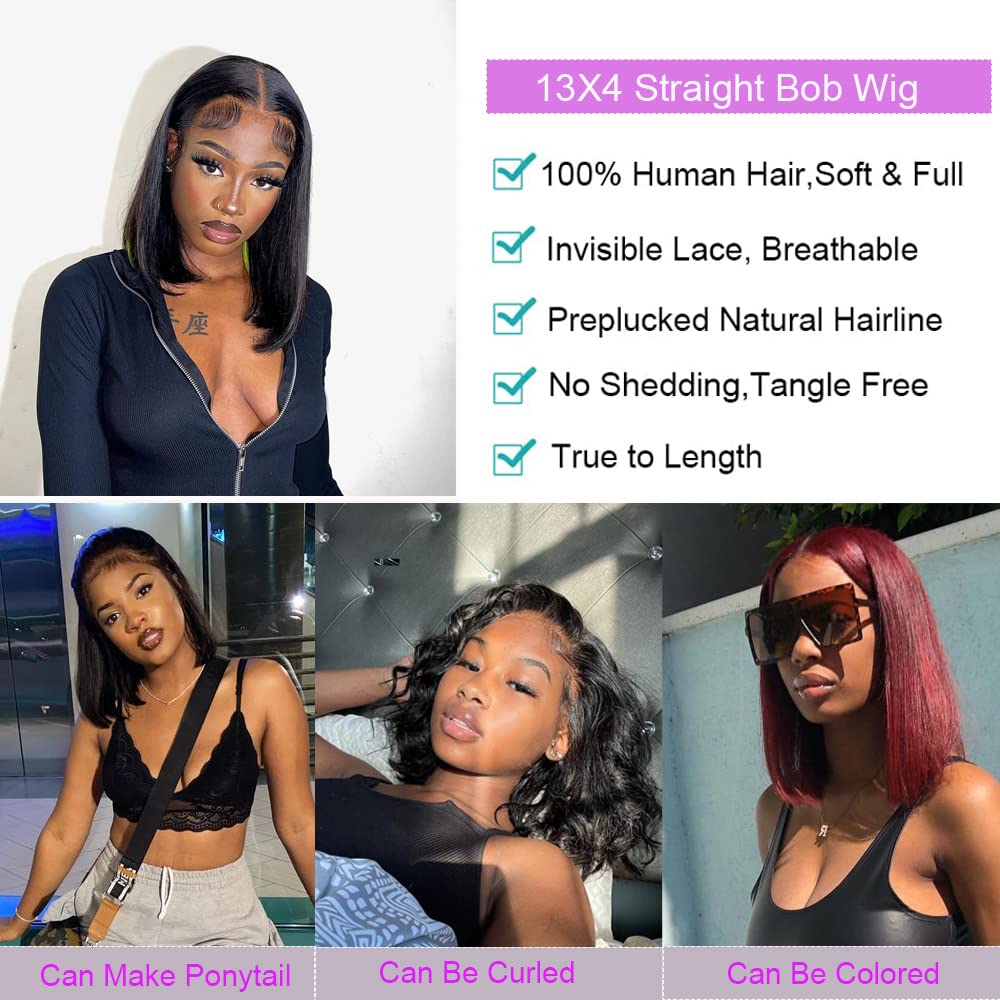 Karlami 13X4 Bob Wig Human Hair 14 Inch Straight Bob Wig For Black Women 150% Density Bob Frontal Wigs Pre Plucked Brazilian Vir
