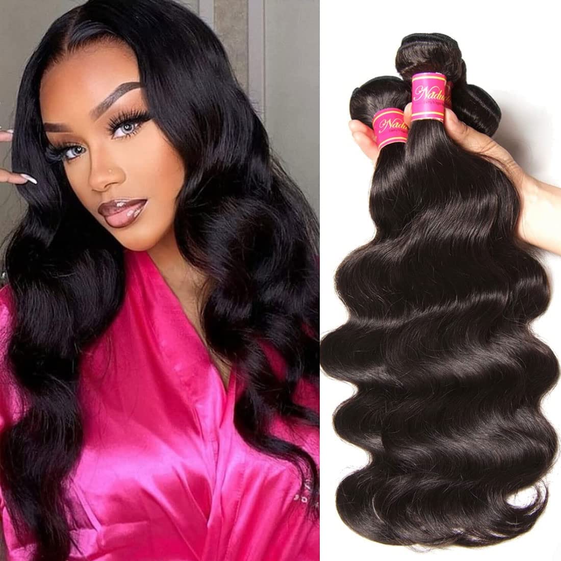 Nadula Hair 12A Brazilian Body Wave Virgin Human Hair 3 Bundles 22 24 26, 100% Unprocessed Brazilian Wavy Human Hair Weave Exten