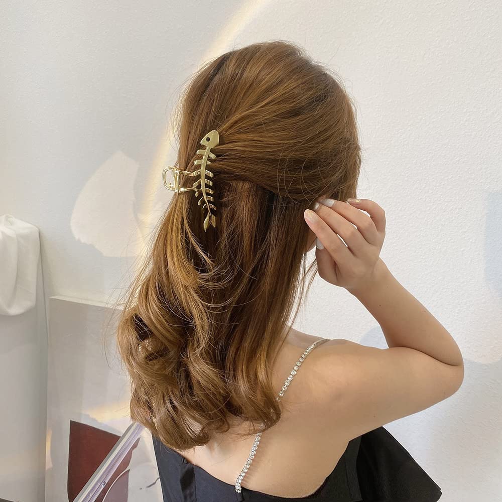Metal Gold Fishbone Hair Clips Acrylic Large Hair Claw Cross Hairclip Elegant Fish Bone Headband Hairpin Hair Crab Female Lady N
