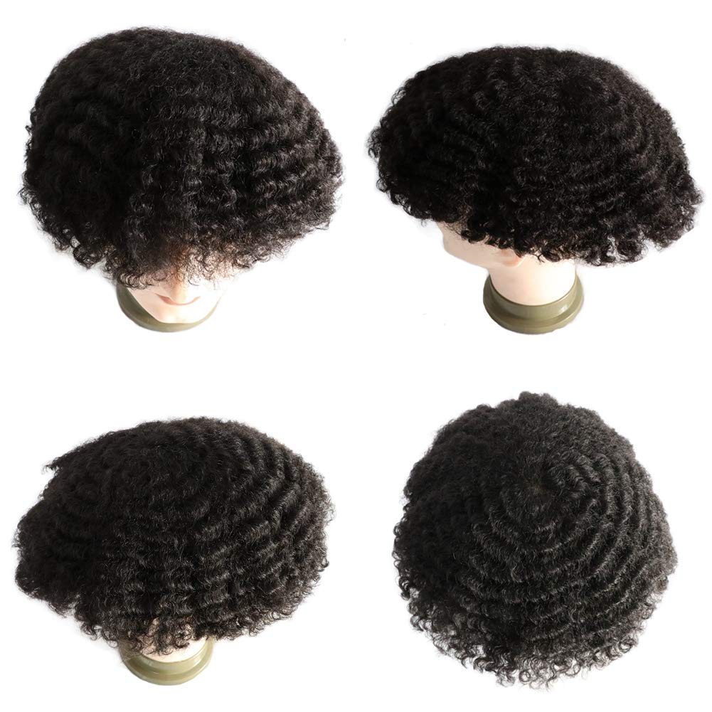 Lumeng Afrotoupee For Men African American Wigs For Men 360 Wave Afro Mens Toupee Hairpiece Human Hair 8X10Inch Replacement Invi