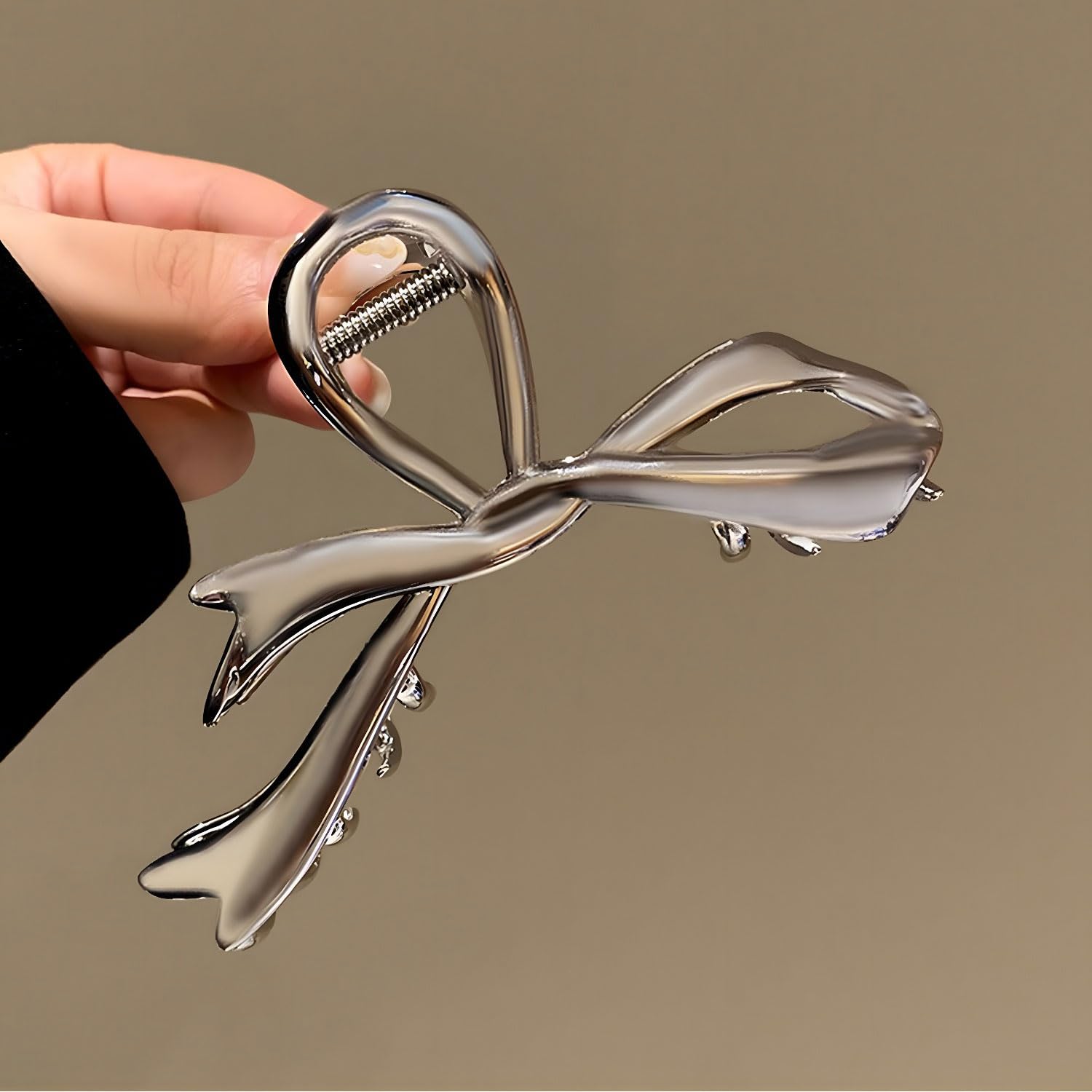 Silver Ribbon Bow Metal Hair Clips, Alloy Elegant Non-Slip Strong Hold Grip Jaw Clip For Thick And Thin Hair