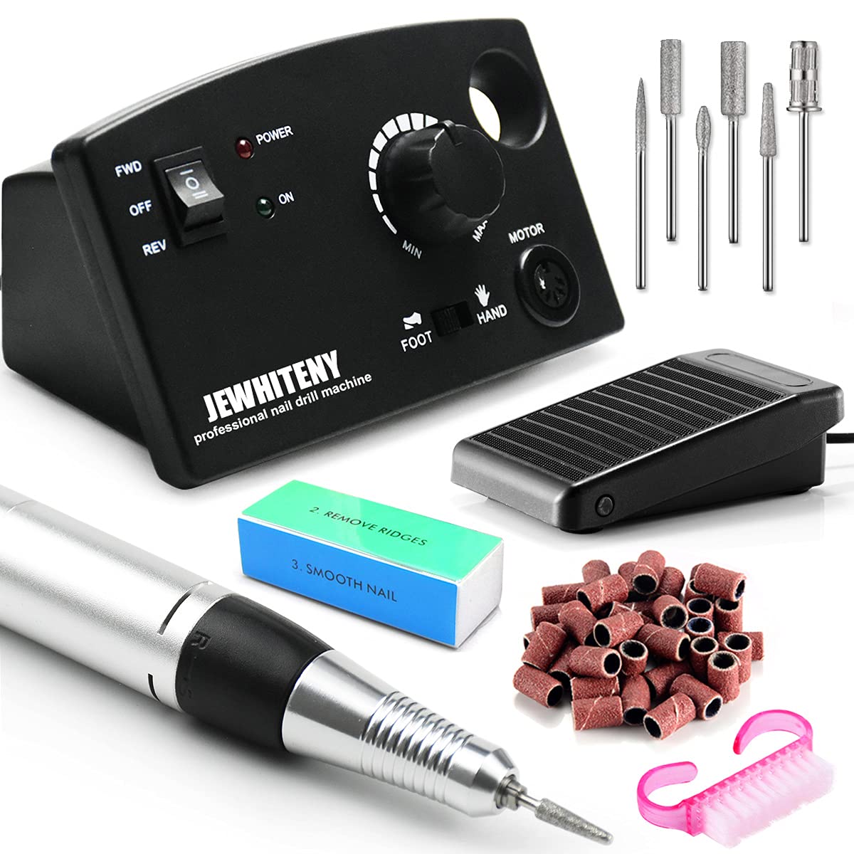 JEWHITENY Professional Nail Drill Machine 30000RPM Light Acrylic Electric Nail File Kits for Remove Nail Gel Polish Nail Drills 