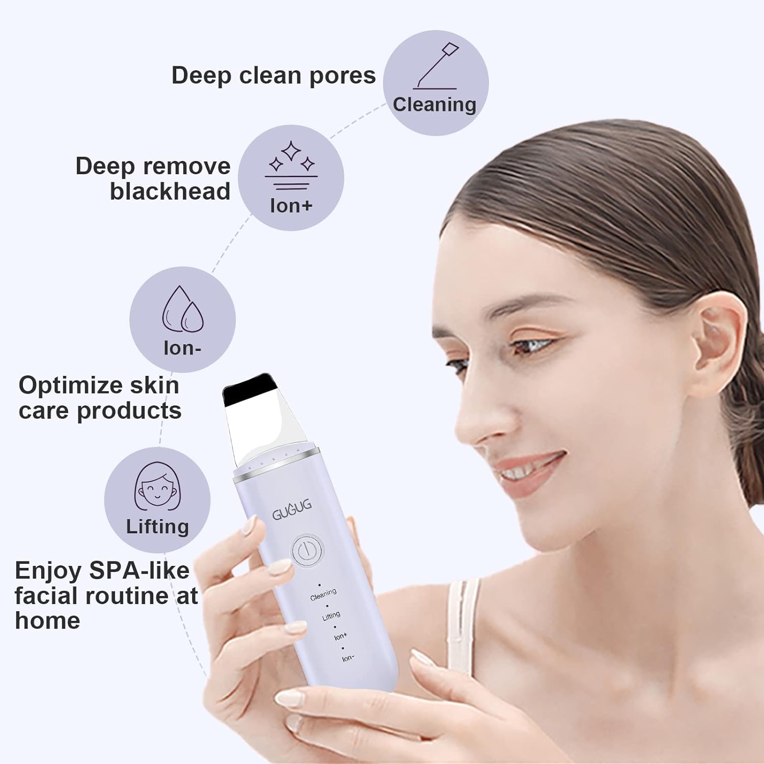 Gugug Skin Scrubber Face Spatula, Skin Spatula Pore Cleaner Blackhead Remover Tools For Facial Deep Cleansing-4 Modes, Purple