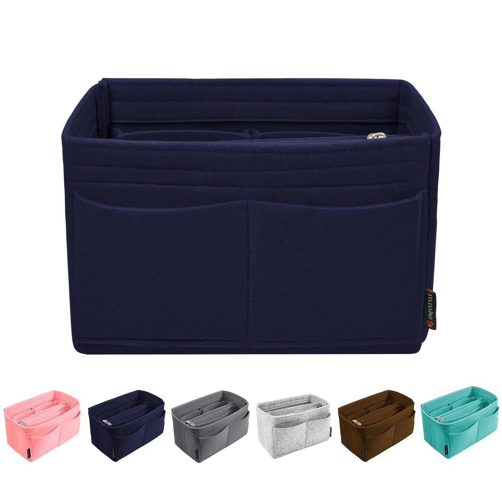OMYSTYLE Navy X-Large Purse Organizer Insert for Handbags, Felt Bag Organizer for Tote & Purse, Tote Bag Organizer Insert with 5