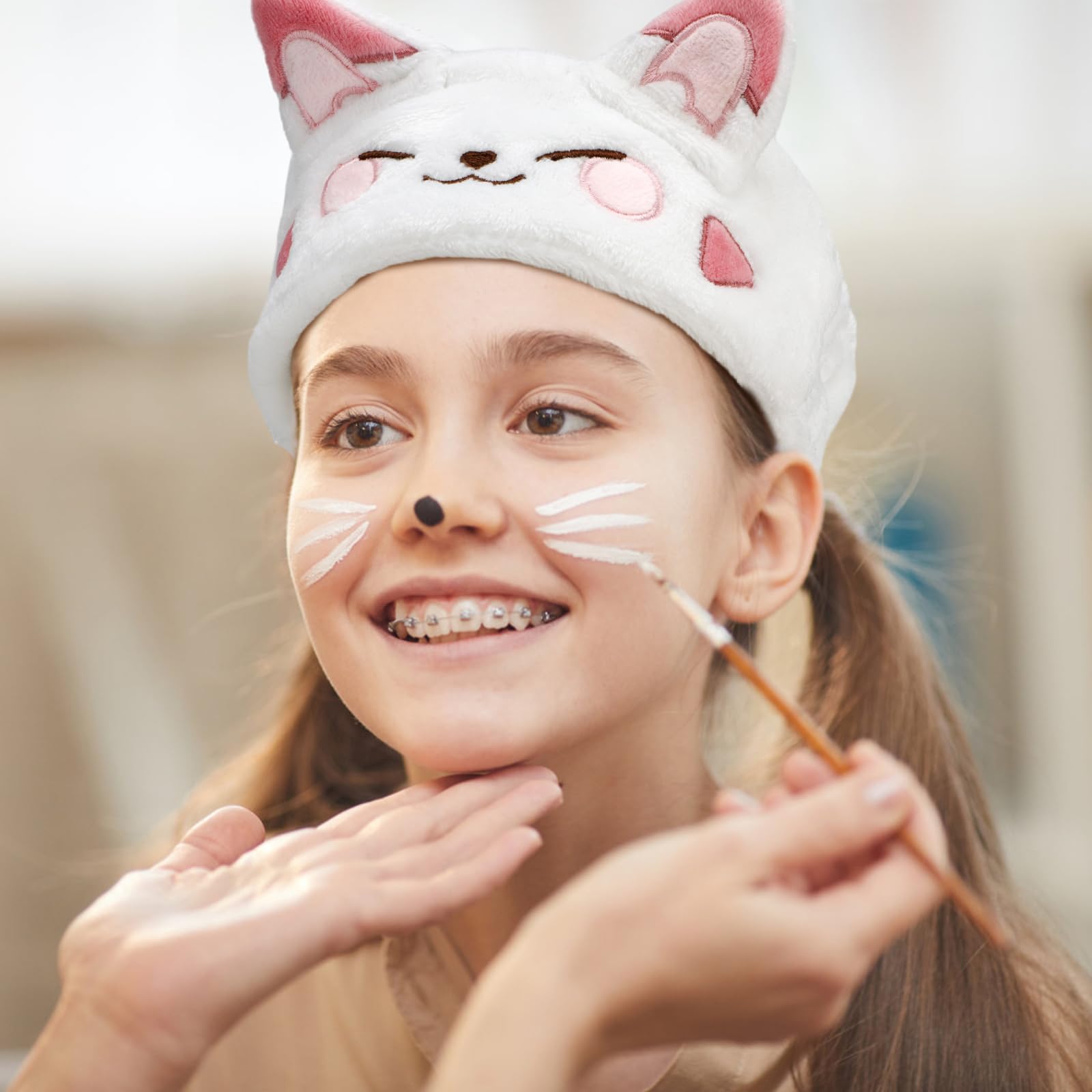 Canitor Face Wash Headband With Wrist Bands Soft Coral Fleece Spa Headband Makeup Headband Cute Animal Cat Ears Elastic Skincare
