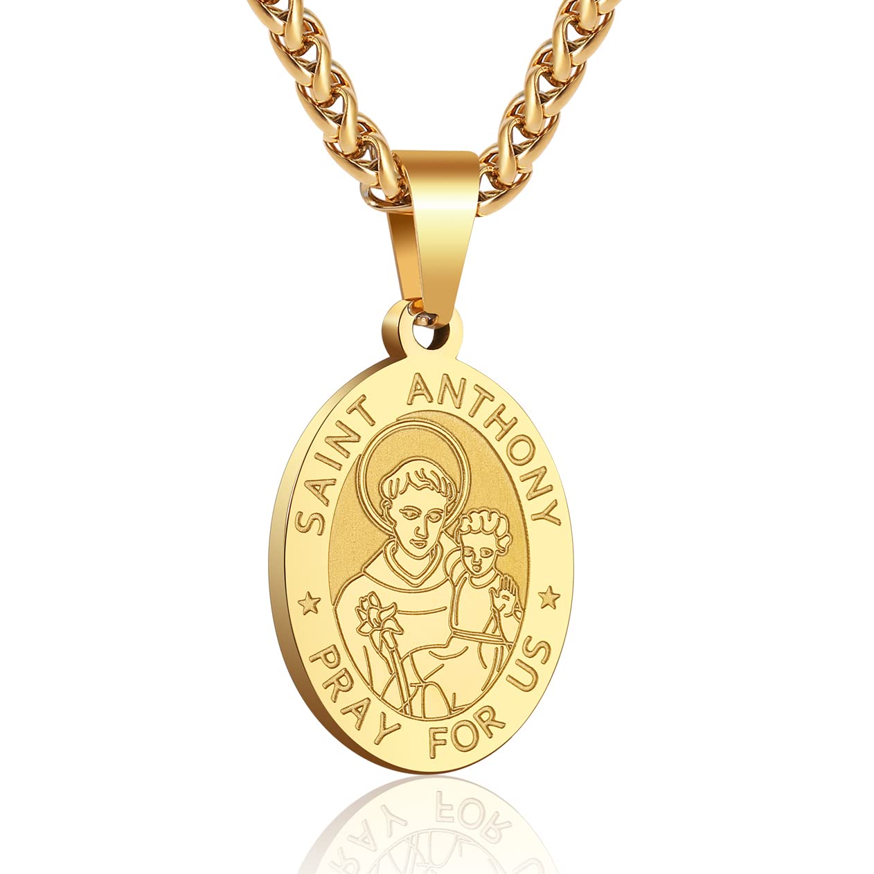 Zocomi 14K Gold Plated Saint St Anthony Medal Necklace for Men Boys, St. Anthony Pendant Chain Jewelry Catholic Christian Religi