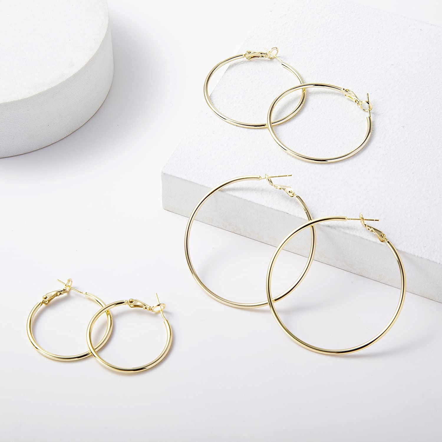 Big Gold Hoop Earrings for Women Hypoallergenic 925 Sterling Silver Post Thin Loop 14K Gold Plated Hoop Earrings Set for Girls,