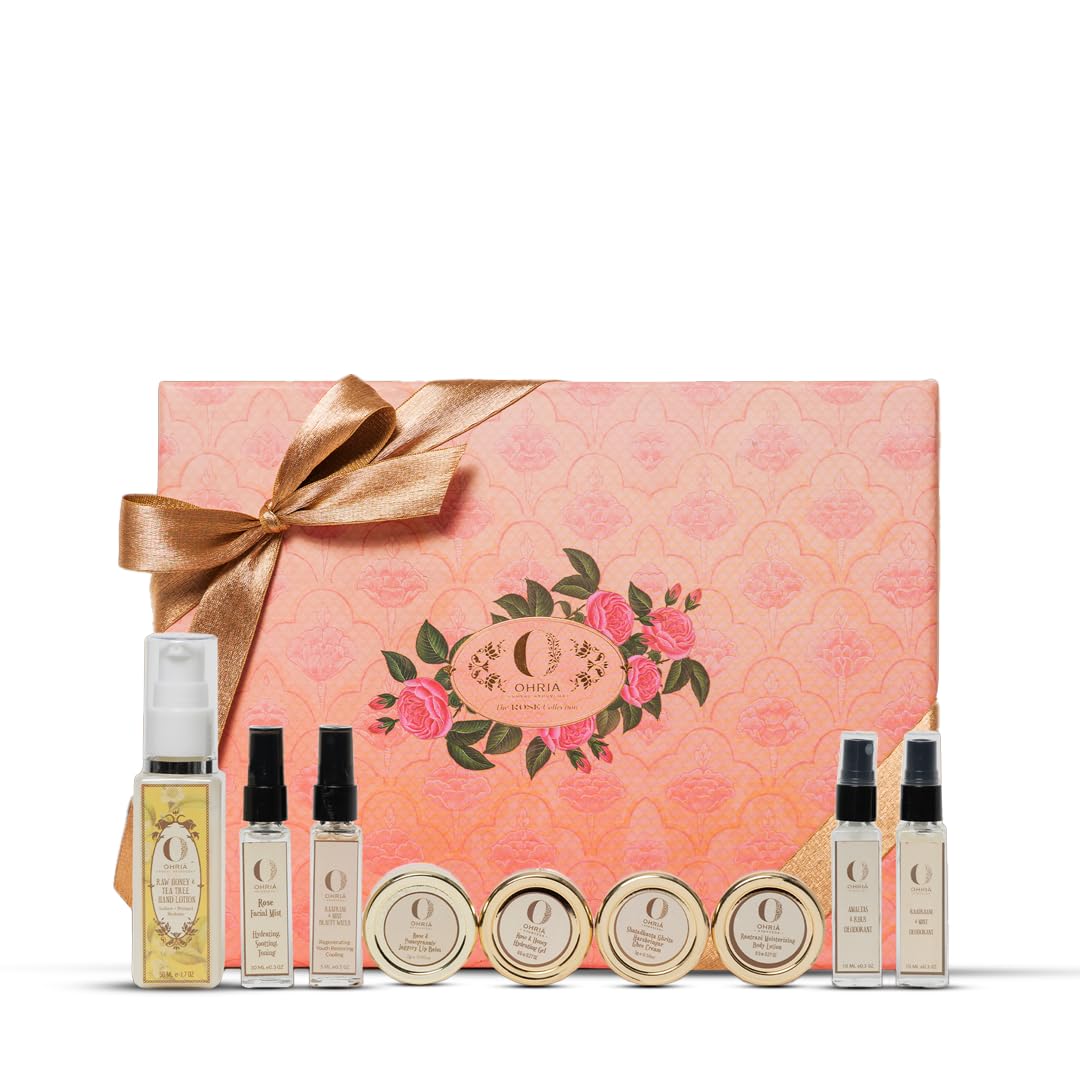 Ohria Ayurveda WomenS OnTheGo Gift Set | 9 Ayurvedic Essentials For Daily Skincare & Wellness | Hydrating, Nourishing & Refre