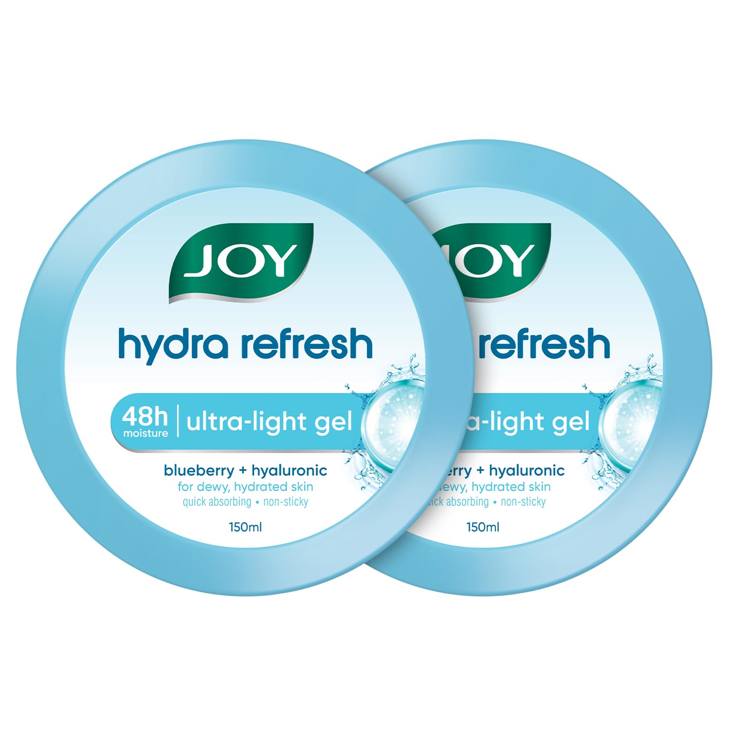 Joy Hydra Refresh Ultra Light Gel, Oil Free Moisturizer With Hyaluronic Acid & Vitamin E 150Ml X 2 - Non Sticky & Lightweight Fa