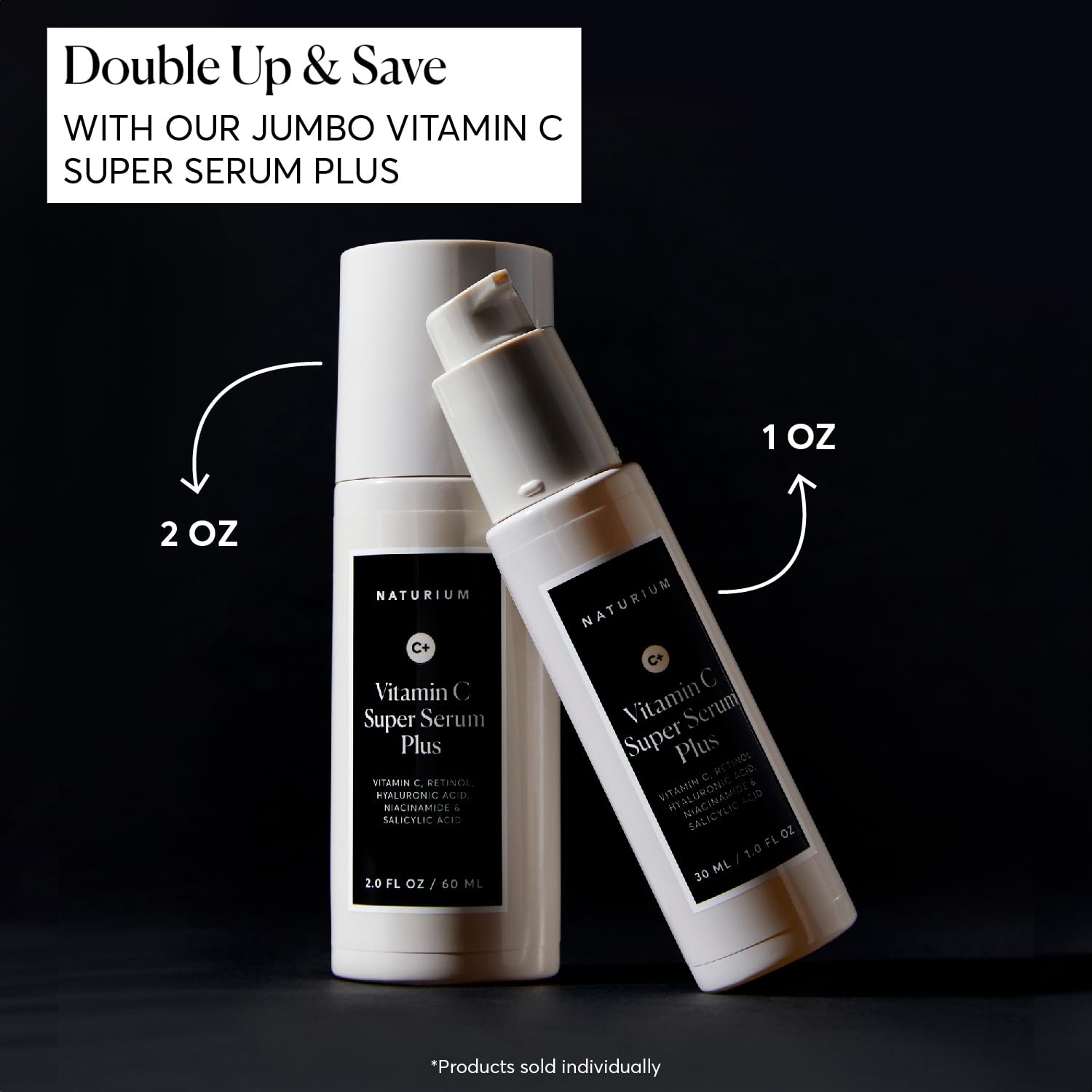Naturium Vitamin C Super Serum Plus Jumbo, Smoothing Face Care Plus Retinol, Hyaluronic Acid, Niacinamide & Salicylic Acid, 2 Oz