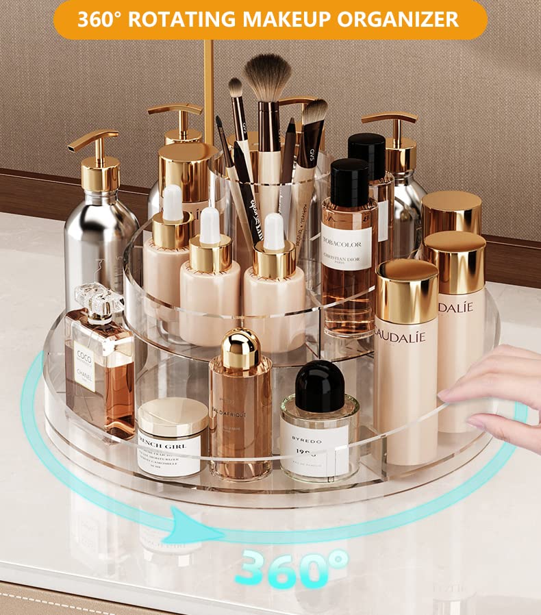 Taiuloo 360 Rotating Makeup Organizer, Lazy Susan Turntable Cosmetics Storage Tray, 2 Layers Round Spinning Holder Organizer Cas