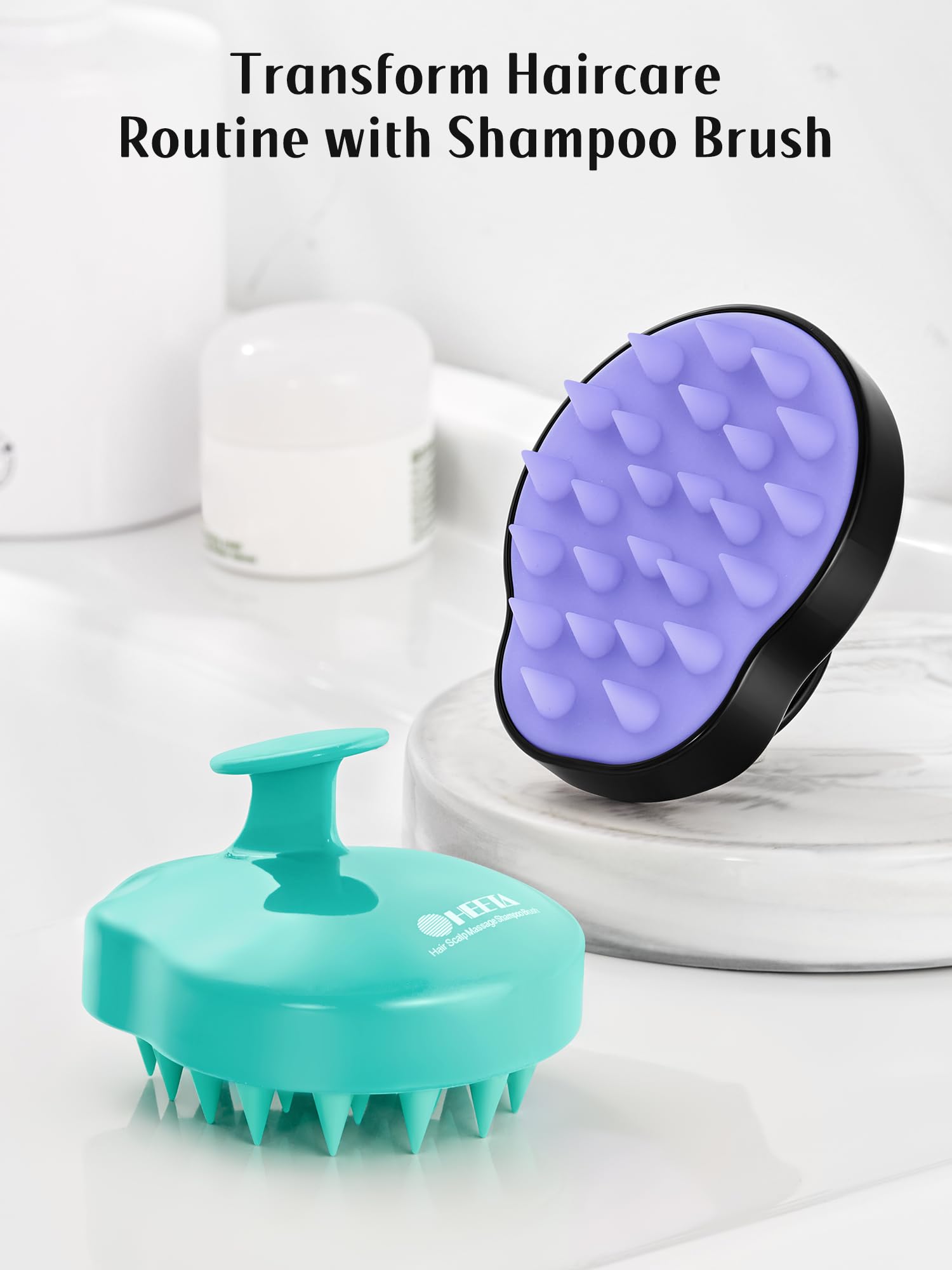 Heeta Hair Scalp Massager Shampoo Brush 2 Pack, Soft Silicone Bristles To Remove Dandruff, Waterproof Hair Scrubber For Both Wet