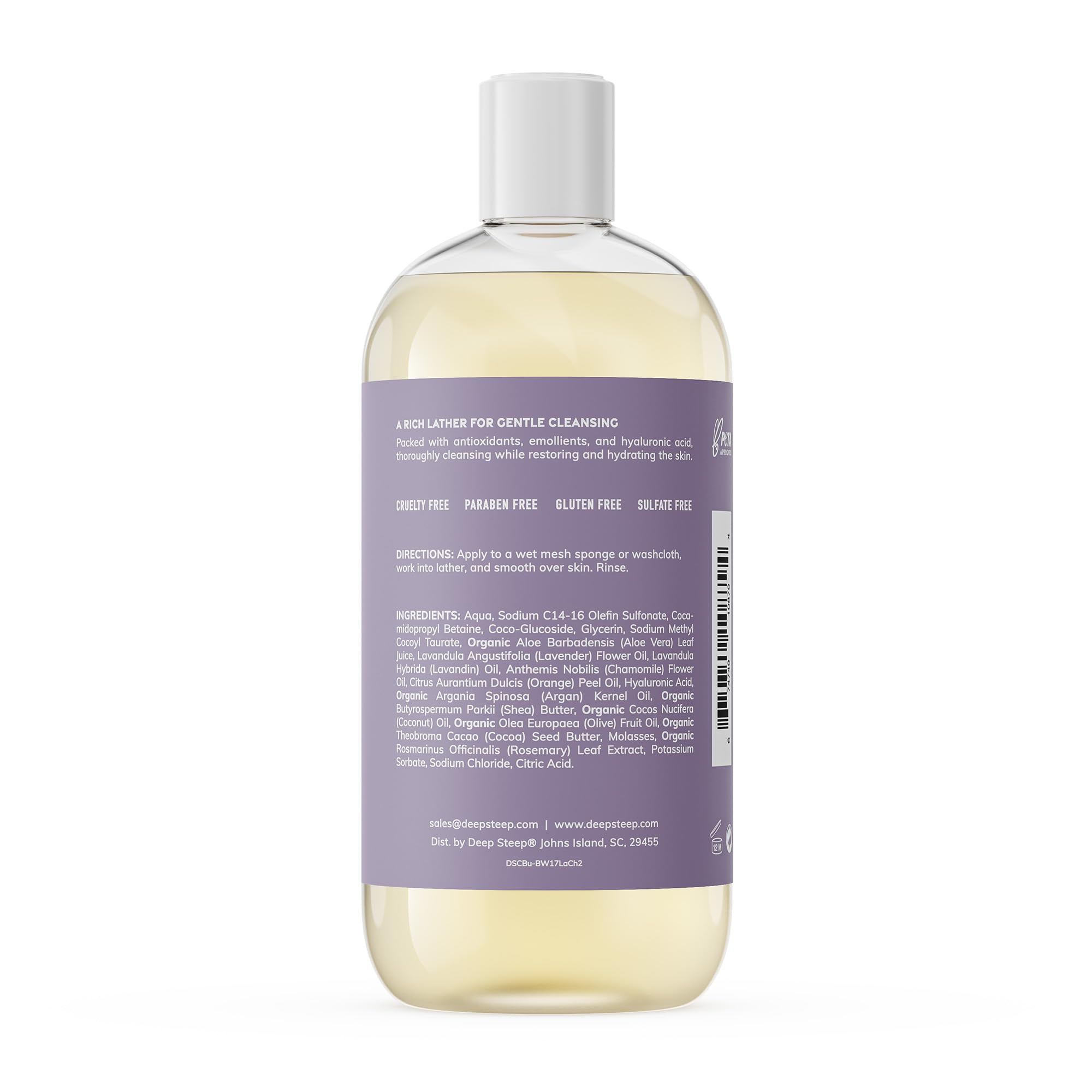 Deep Steep Body Wash, Lavender Chamomile, 17 oz - Hydrating Shower Gel with Hyaluronic Acid, Shea Butter, Aloe Vera & Argan Oil