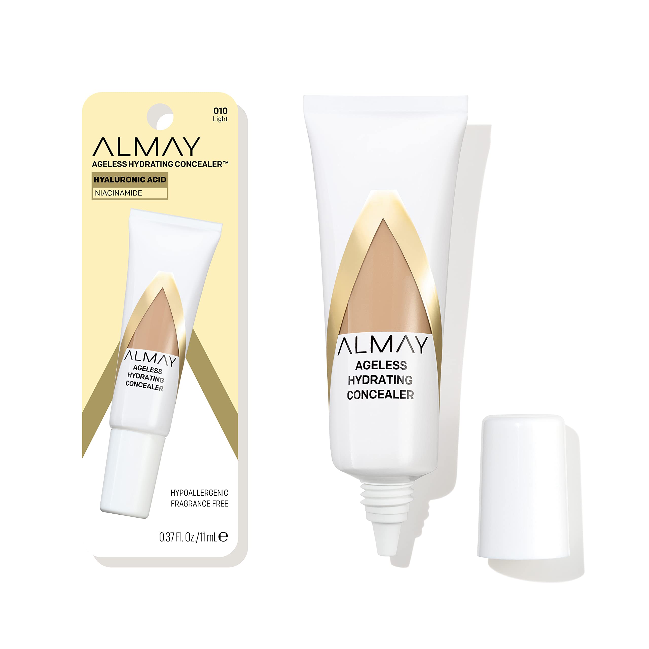 Almay Anti-Aging Concealer, Face Makeup with Hyaluronic Acid, Niacinamide, Vitamin C & E, Hypoallergenic-Fragrance Free, 010 Lig