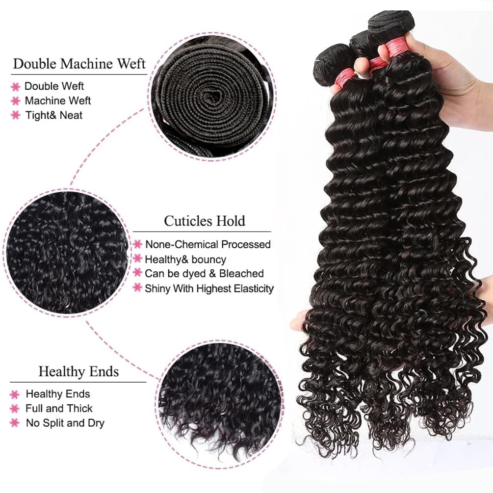 12A Deep Wave Human Hair Bundles (26 28 30) Inch Deep Curly Bundles Human Hair 100% Unprocessed Brazilian Virgin Weave 3 Bundles