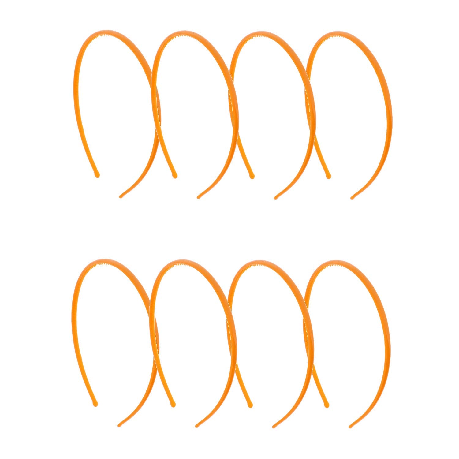 Thin Plastic Headband - Set of 8-Neon Orange