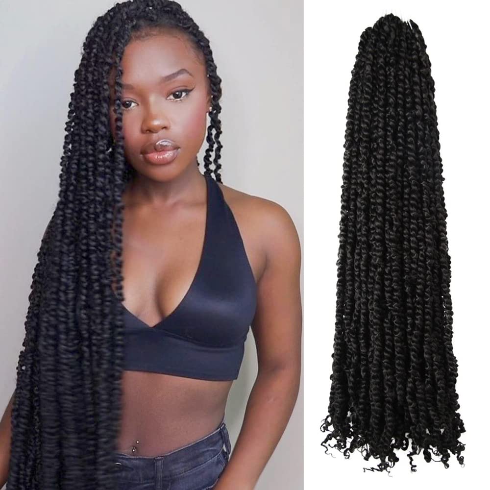 WUDAS Long Passion Twist Hair 30 Inch Pre-twisted Crochet Hair Natural Black Pre-looped Synthetic Crochet Braids (7 Packs,1B)