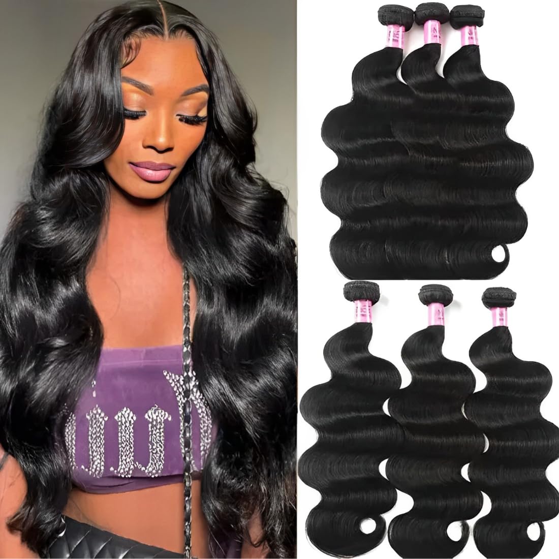 Unice Hair Brazilian Virgin Human Hair Weave Bundles 3Pcs Body Wave Weft Extensions Natural Color 12 14 16 Inch