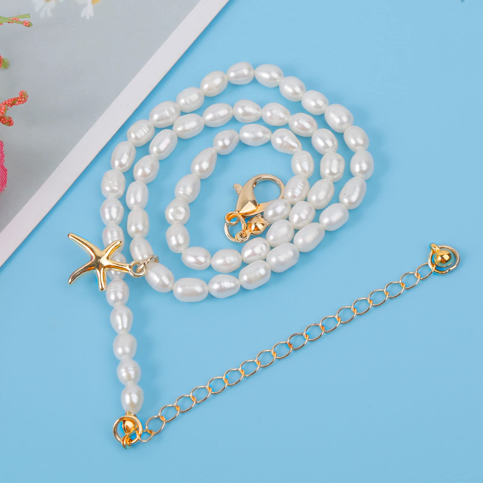 wgoud Natural Freshwater Pearl Beaded Choker Necklace for Women Teen Girls, Trendy Boho Handmade Beads Summer Fun Necklaces Jewe