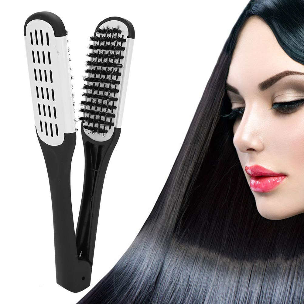 Clamp Double Sided Brush, Double Brushes Comb Clamp Hair Brush Hair Straightening Comb DIY Salon Hairdressing Hair Straightener 