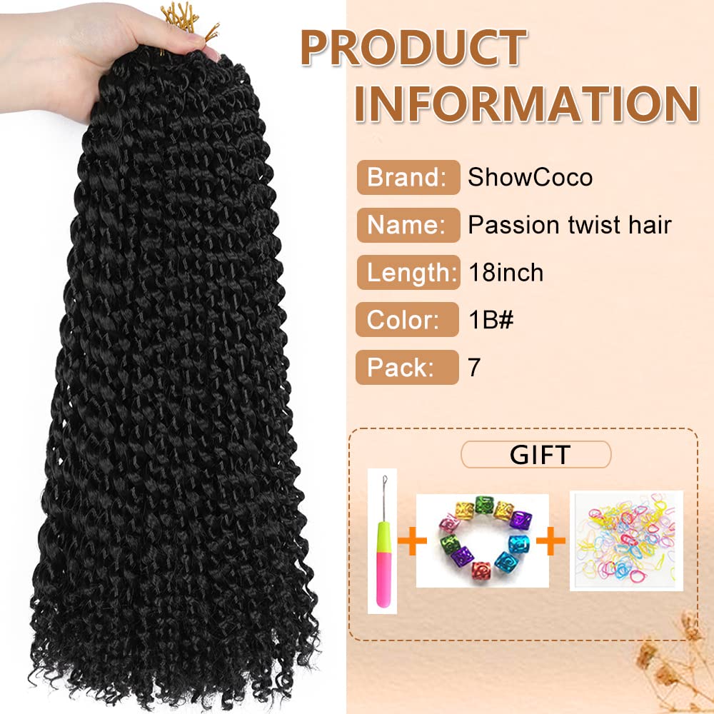 Passion Twist Hair 18 Inch, 7 Packs Passion Twist Braiding Hair Water Wave Crochet Hair Passion Twist Crochet Hair Braids Synthe