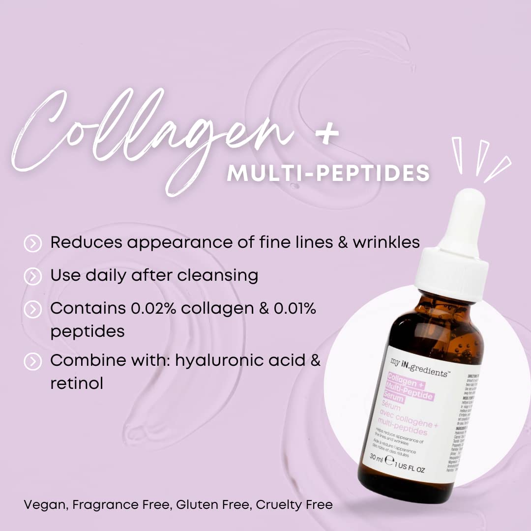 Masque Bar My Ingredients Multi Peptide Serum With Collagen- Wrinkle & Fine Lines Reducing Face Serum- Anti-Aging Hydrating Seru