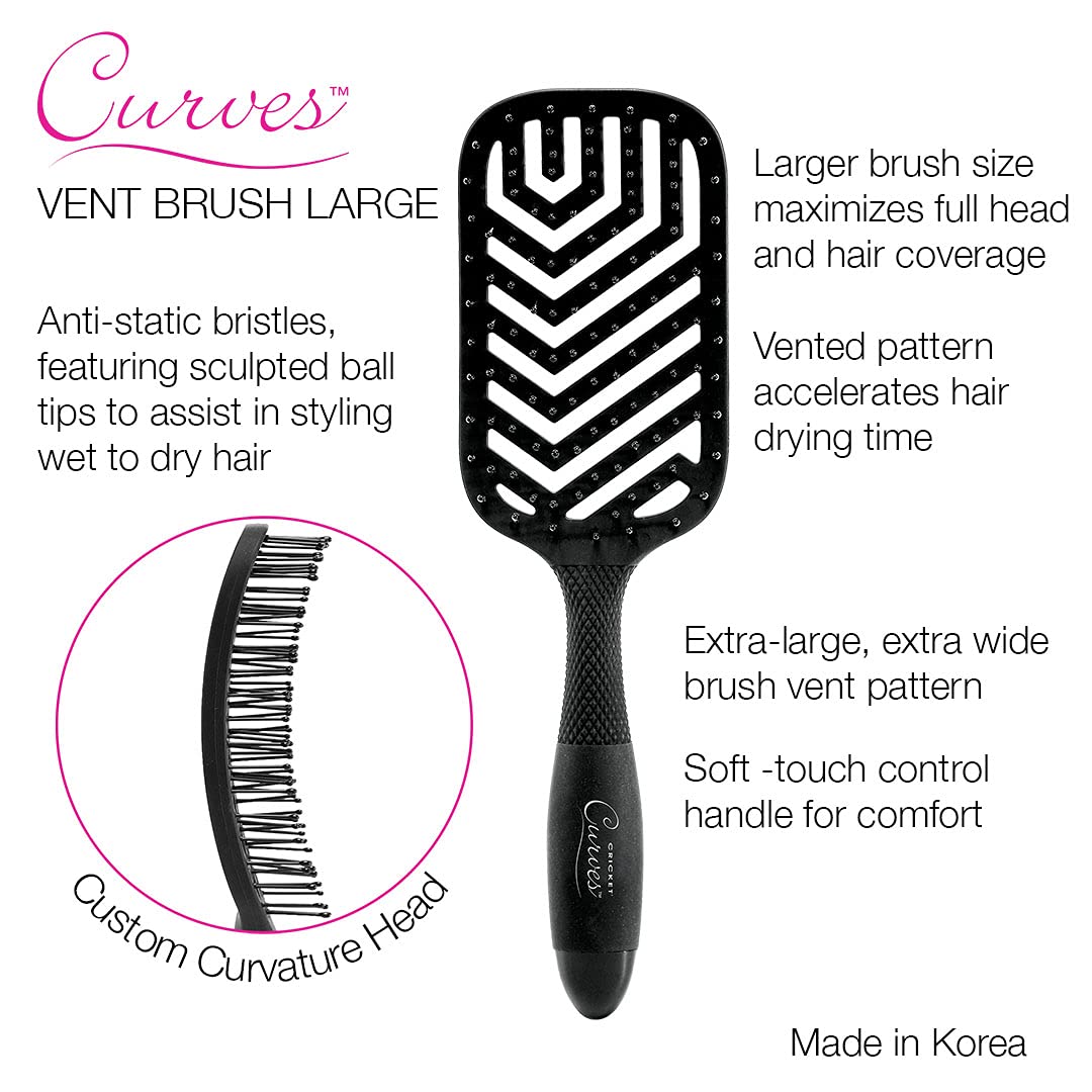 Cricket Curves Large Wide Vent Hair Brush For Blow Drying And Styling Anti-Static Nylon Bristle Hairbrush For Long Short Thick T