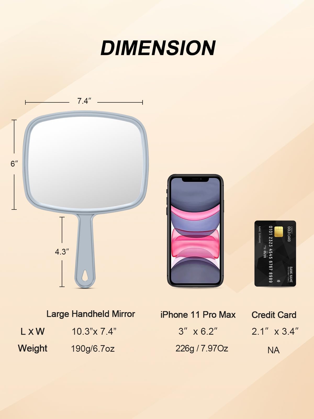 Gladmart Hand Mirror Salon Barber Hairdressing Handheld Mirror With Handle(Square,Black And Grey,7.4 X 10.3 Inches), 2Pcs, Black