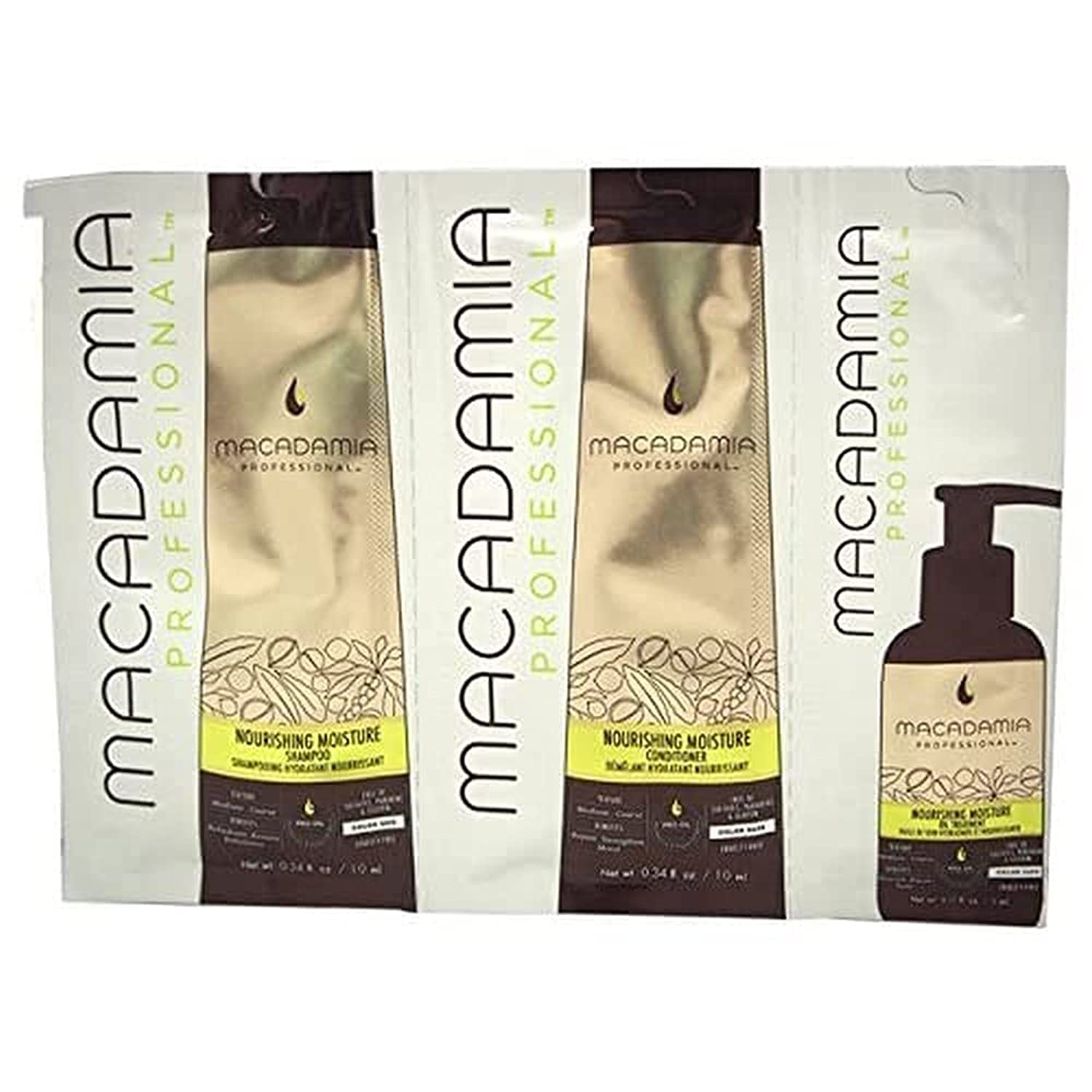 Professional Nourishing Moisture Set By Macadamia Oil For Unisex - 3 Pc Kit 0.34Oz Shampoo, 0.34Oz Conditioner, 0.17Oz Oil Treat