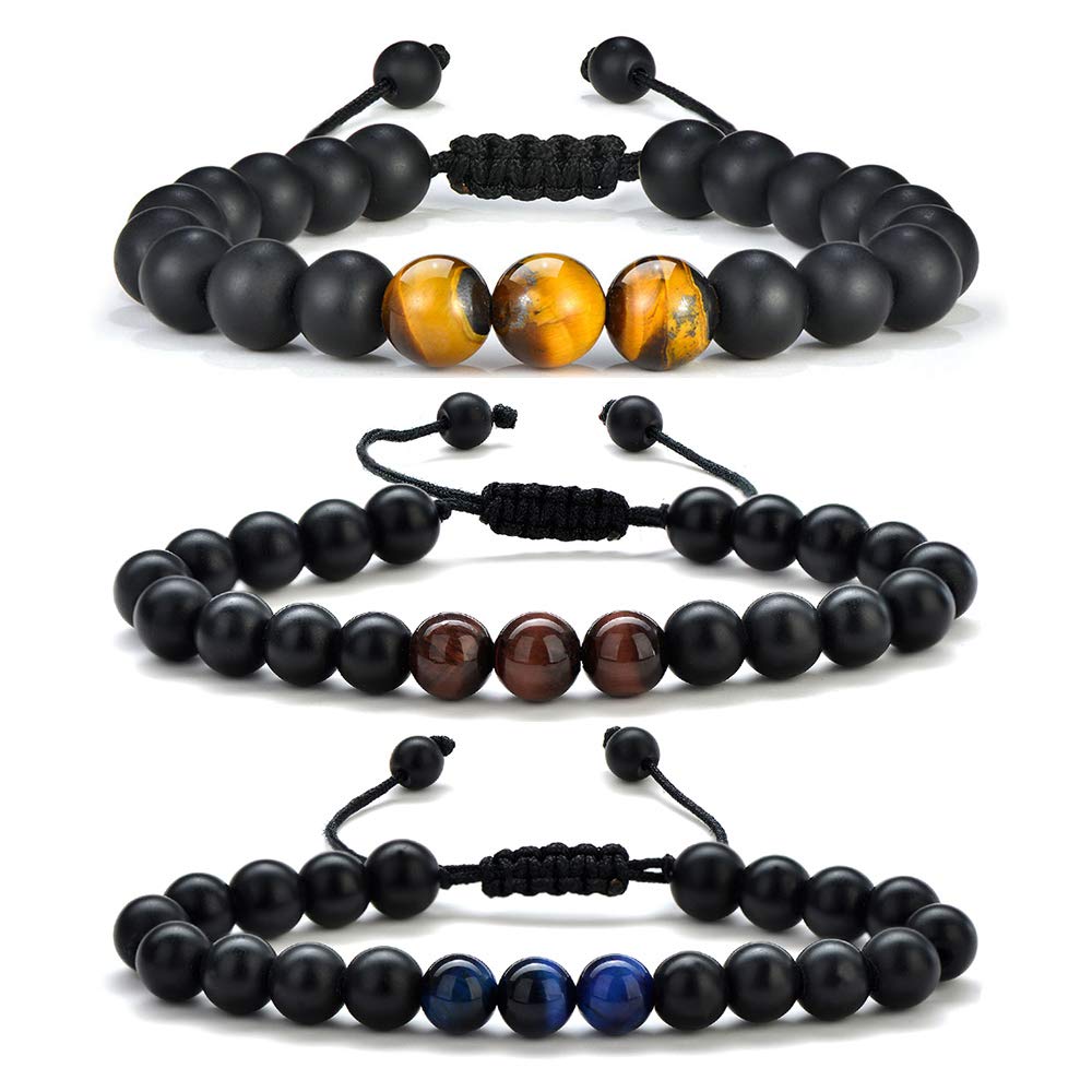 Mens Womens Gifts: Mens Yoga Bracelet - Natural Black Lava Rock Stone, Adjustable Aromatherapy Essential Oil Diffuser Bracelet f