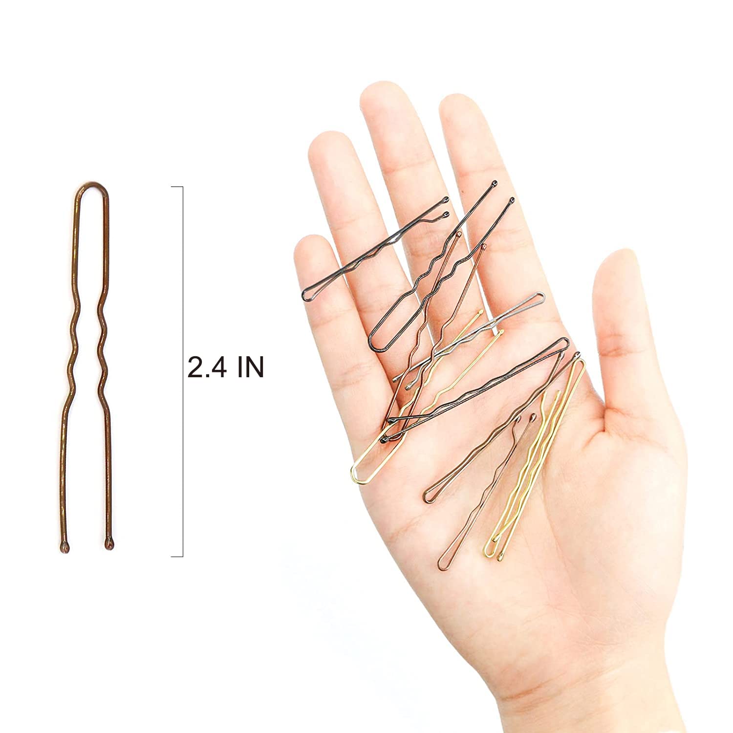 Hoyols U Shaped Hair Pins Brown, Metal Curved Curly Waved Bun Clips Bobby Pins Brown for Women Hair Accessories Decorative Buns