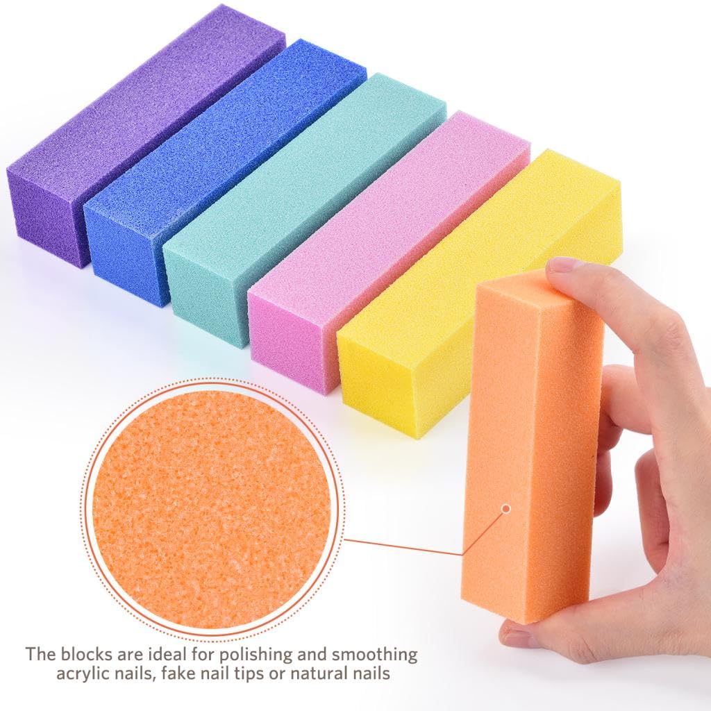 Nail Files And Buffer, Tsmaddts Professional Manicure Tools Kit Rectangular Art Care Buffer Block Tools 100/180 Grit 12Pcs/Pa(Bl
