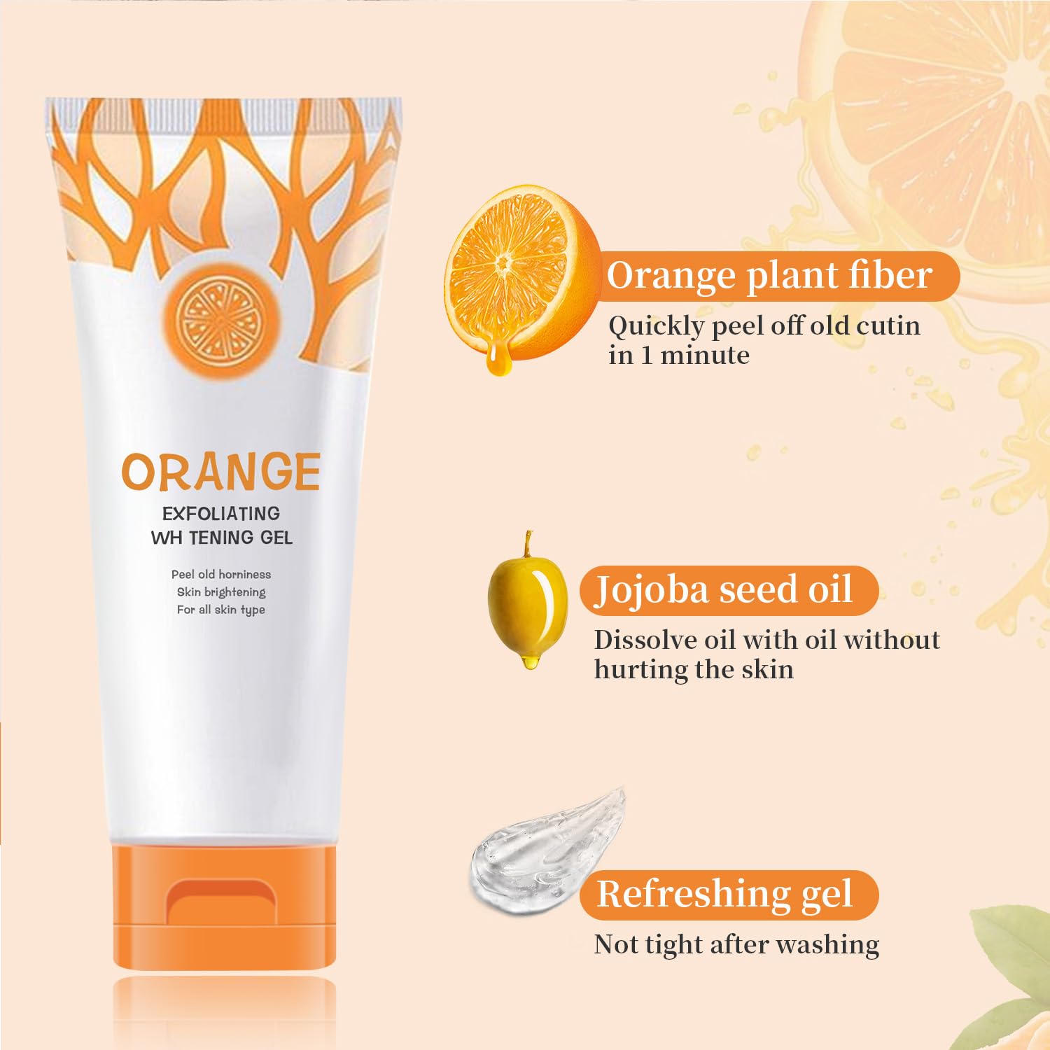 Orange Exfoliating Gel Scrub Face Body Skin,Natural Orange Peeling Gel Face Scrub,Deep Cleansing Moisturizing Facial Exfoliator