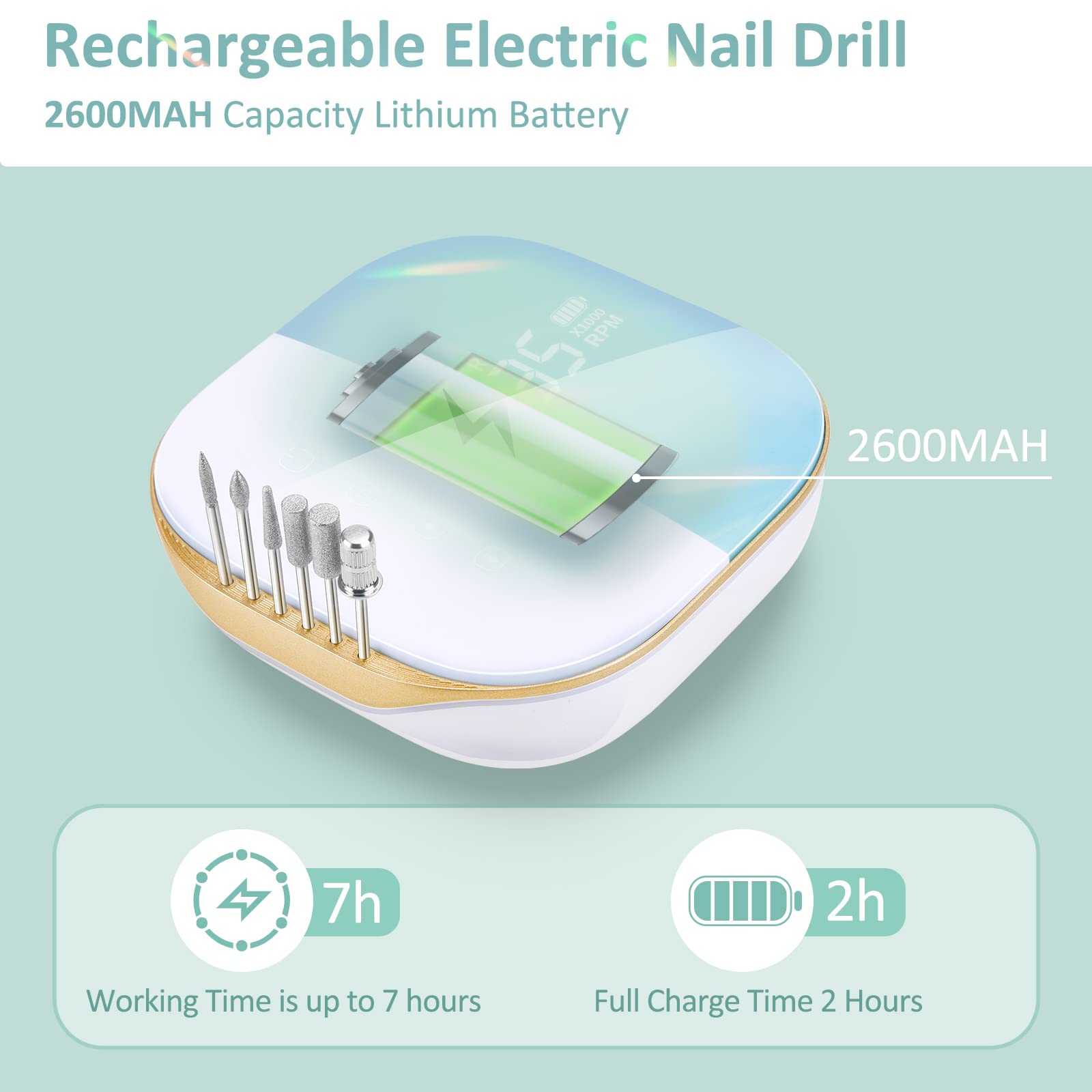 Madenia Rechargeable Nail Drill For Acrylic Nails, Professional 35000Rpm Portable Nail Drill Cordless Manicure Drill Machine Nai